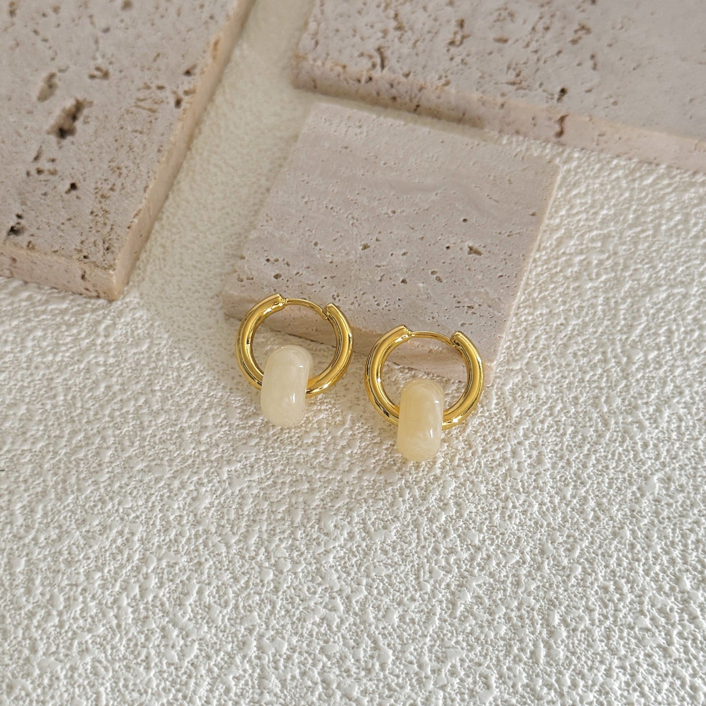 Vintage Natural Stone Bead Hoop Earrings