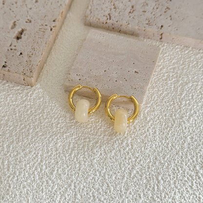 Vintage Natural Stone Bead Hoop Earrings