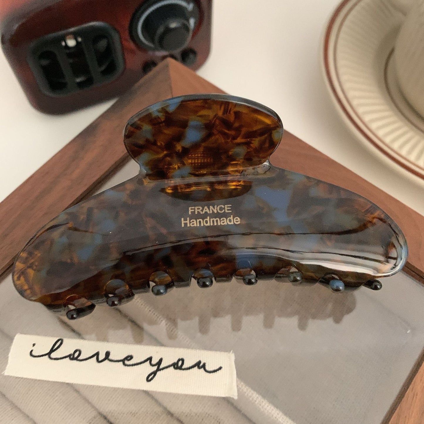 Floral Caramel Polka Dot Claw Clip