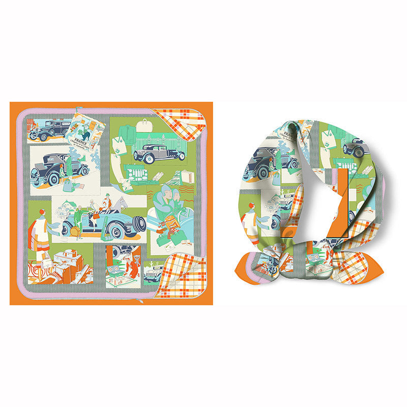 Colorful Tropical Print Square Silk Scarf