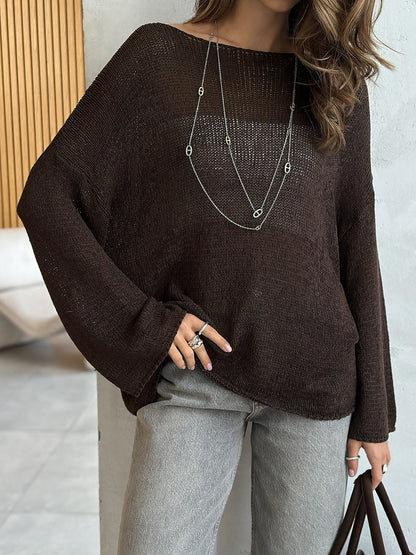 Minimalist Solid Color Knitted Hollow Out Top