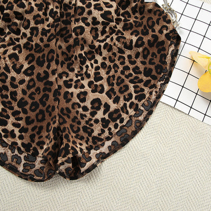Leopard Print Lapel  Sleepwear Sets