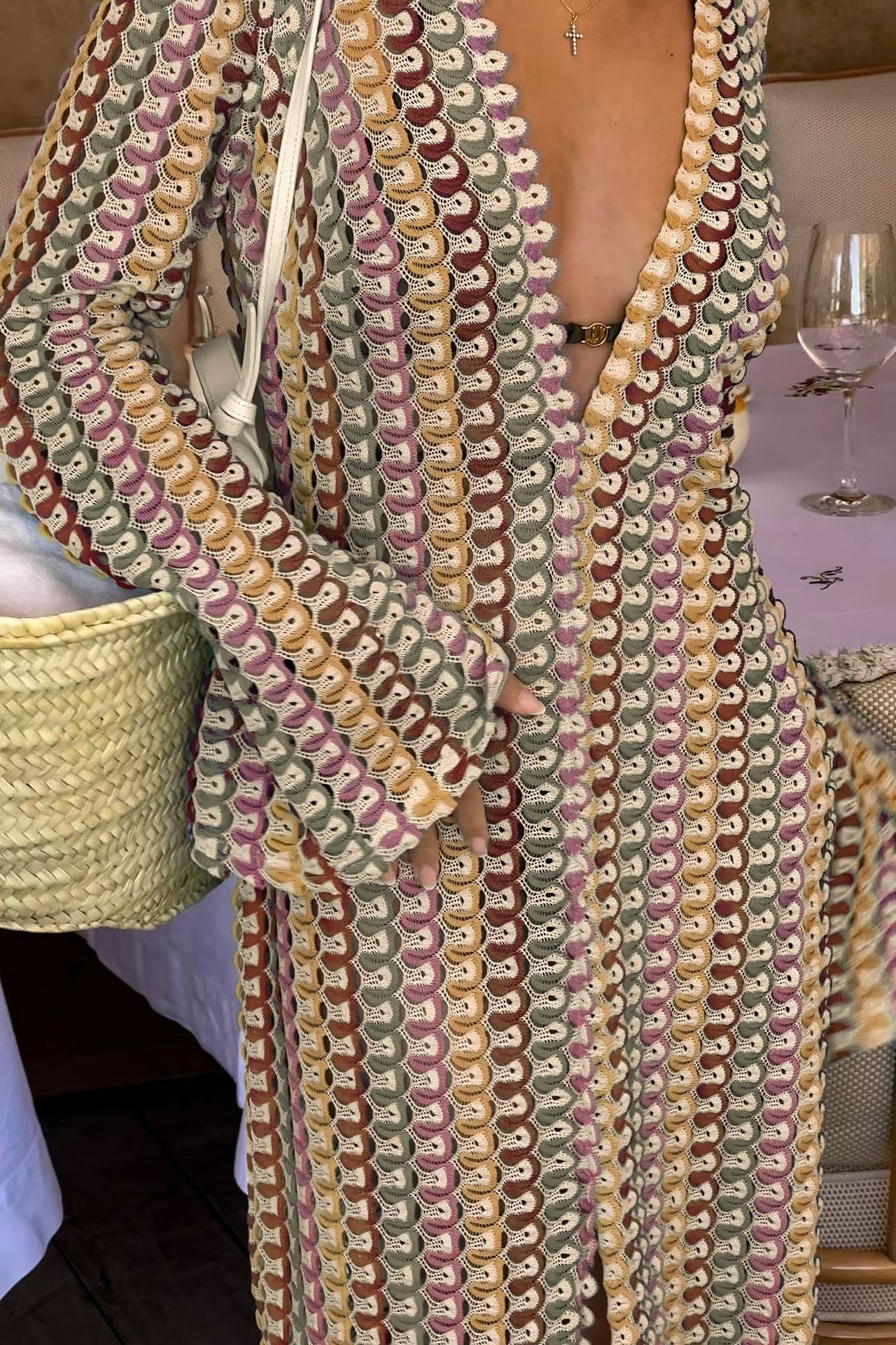 Hollow Out V-Neck Split Slim Sexy Cover Up