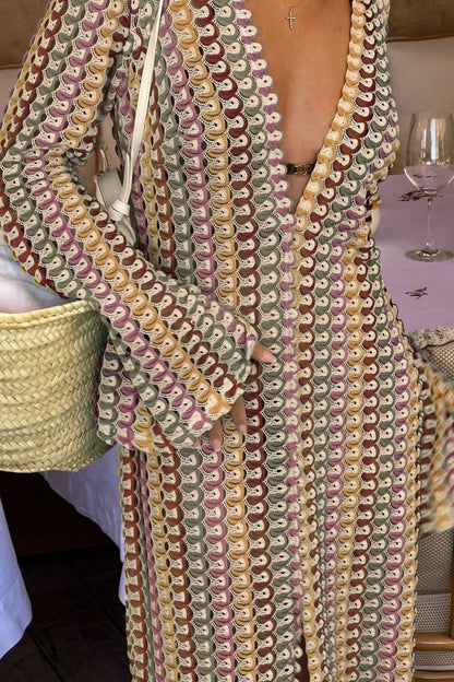 Hollow Out V-Neck Split Slim Sexy Cover Up