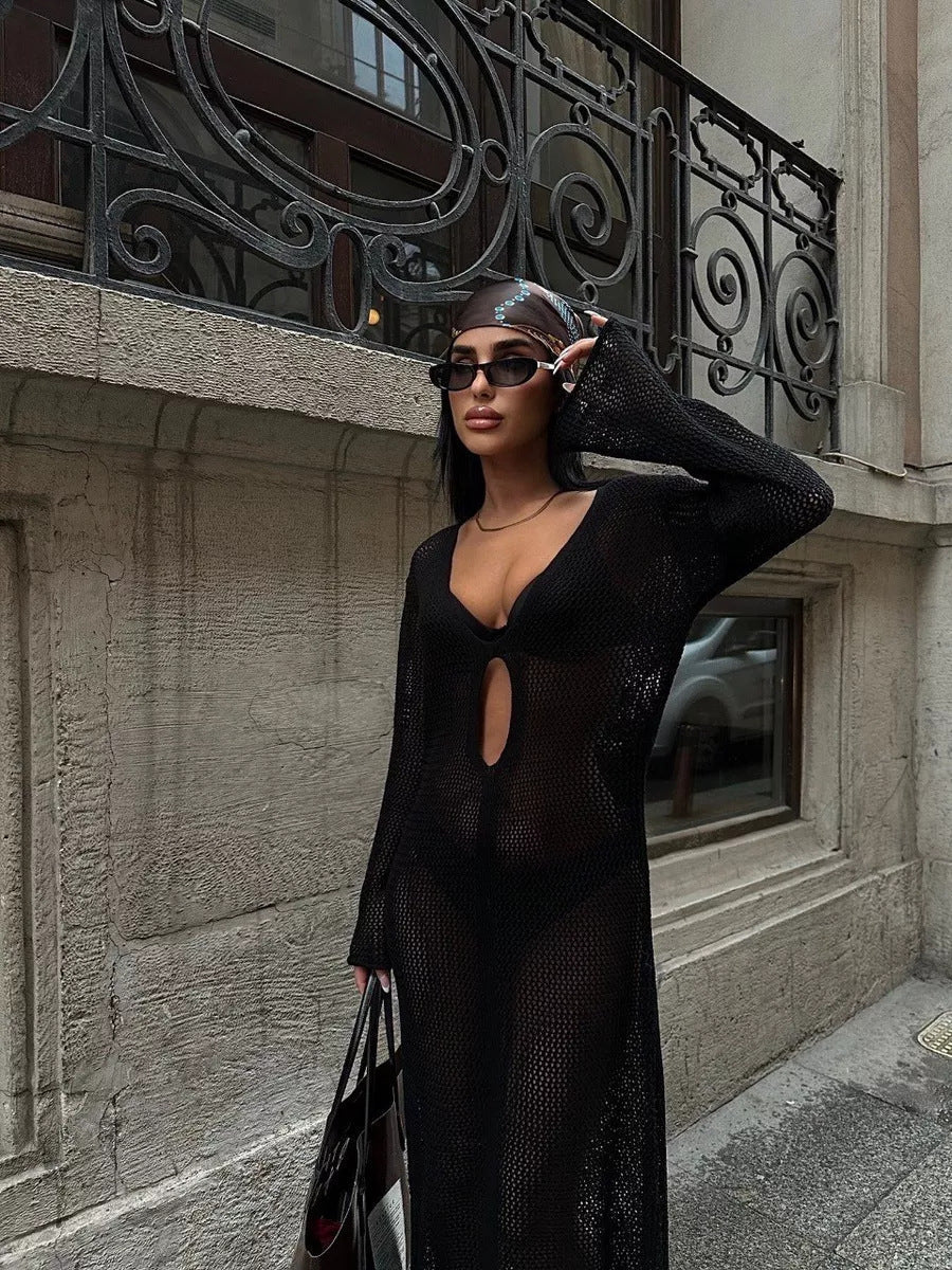 Sexy V-Neck Hollow Out Knit Cover Up