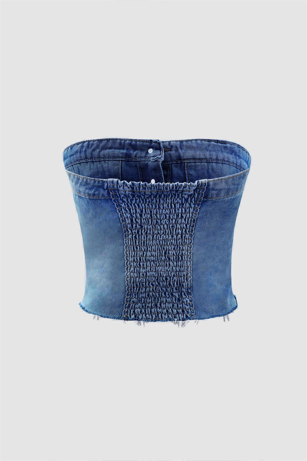 Button Down Strapless Denim Tube Tops