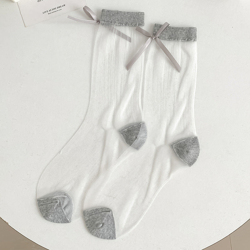 Cute Bow Ruffle Mesh Thin Socks