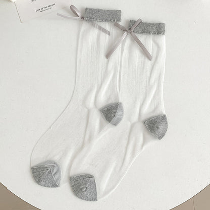 Cute Bow Ruffle Mesh Thin Socks