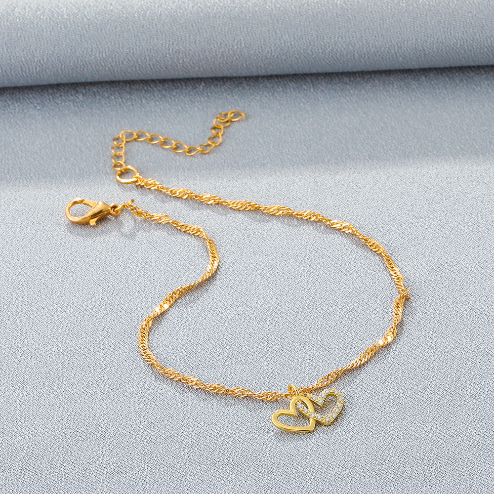 Rhinestone Heart Sparkling Anklet