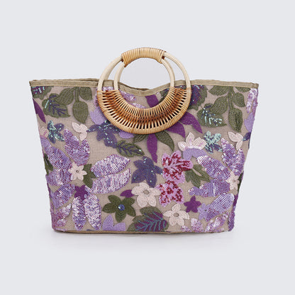 Elegant Sequin Embroidered Woven Tote Bag