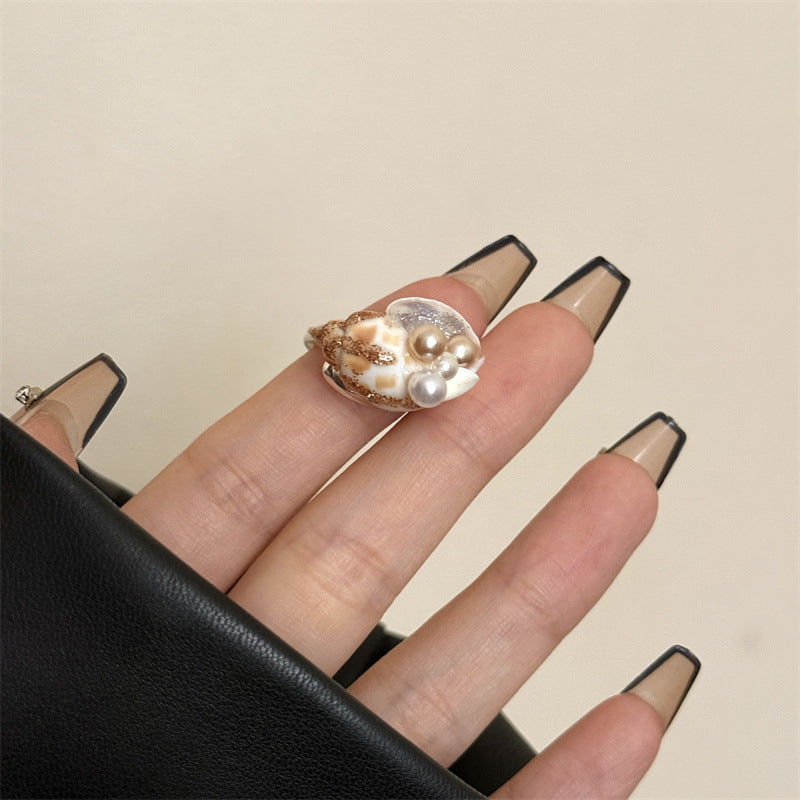 Handmade Pearl Shell Inlaid Stacked Open Ring