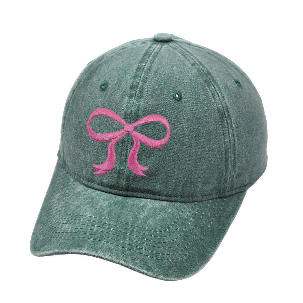 Washed Solid Color Bow Embroider Baseball Caps