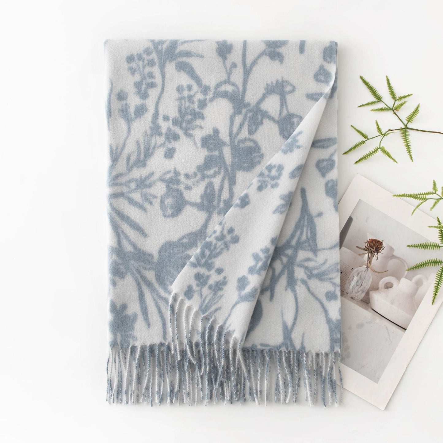 Floral Print Soft Fringed Thick Scarf