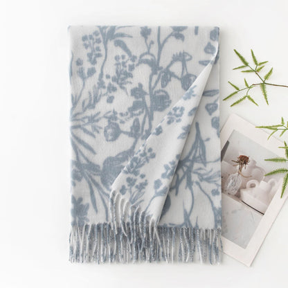 Floral Print Soft Fringed Thick Scarf
