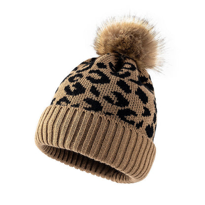 Leopard Print Warm Knit Pom Beanie