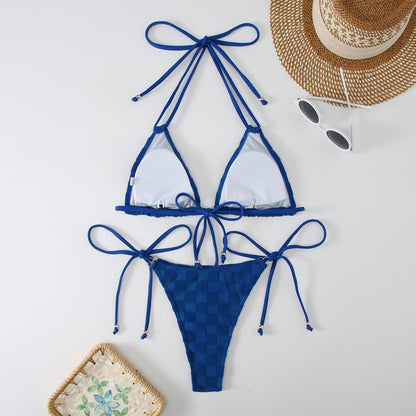 2PCS Solid Color String Tie Bikini Swimwear