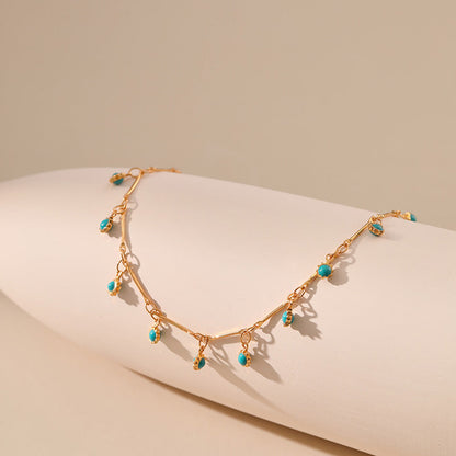 Blue Bead Pendants Tassel Chain Anklets
