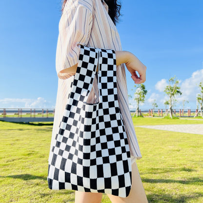 20+ Colorful Plaid Color Block Knit Handbag