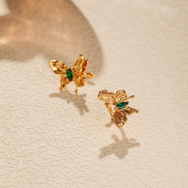 Butterfly Exquisite Retro Emerald Clip Earrings