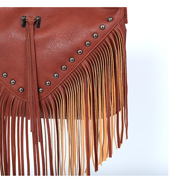 Simple Studded Tassel Shoulder Bag