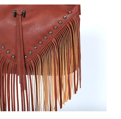 Simple Studded Tassel Shoulder Bag