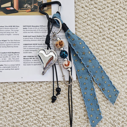 Love Beads Denim Keychain Bag Charms