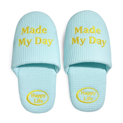 Soft Letter Embroidered Waffle Indoor Slippers