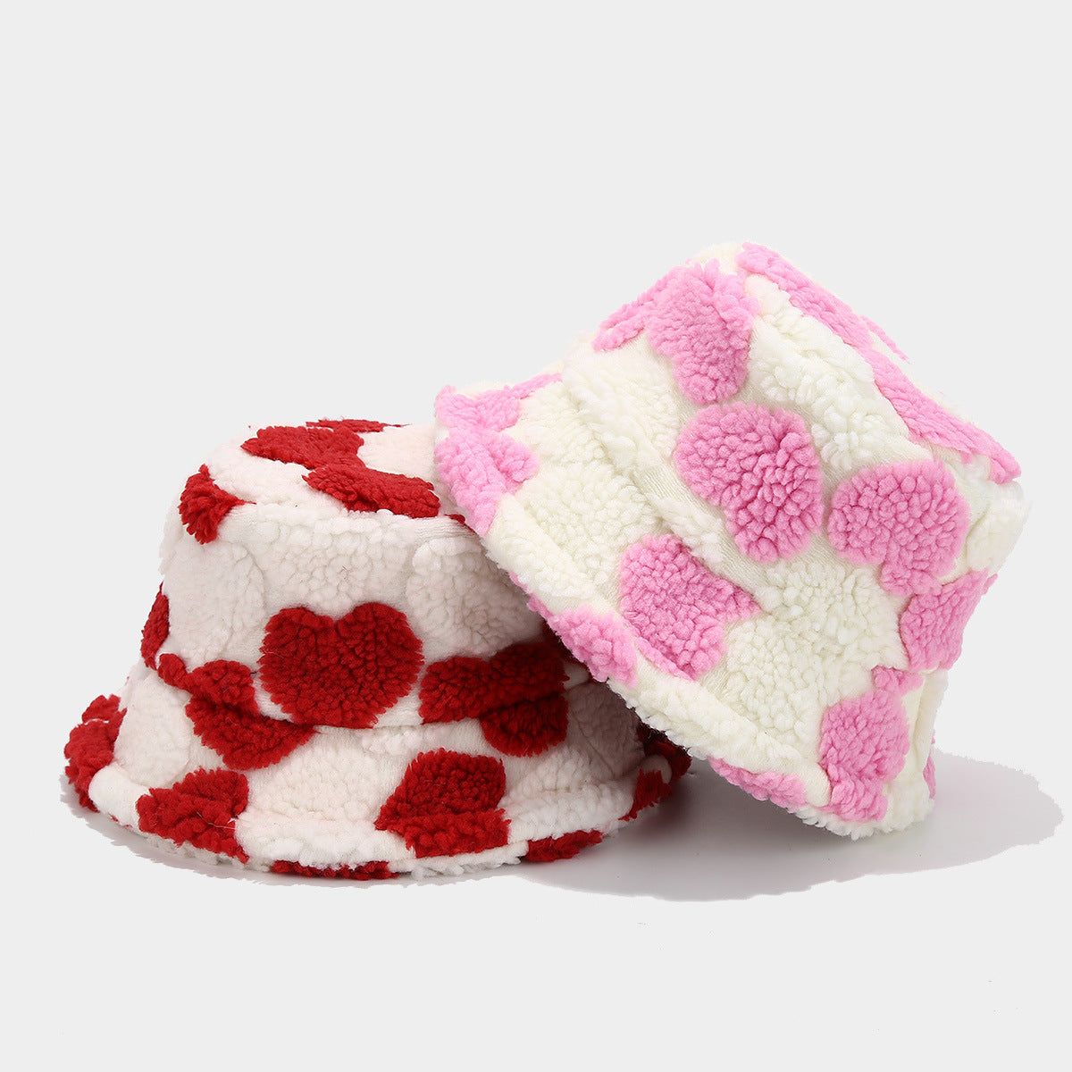Casual Heart Pattern Soft Fuzzy Winter Bucket Hat