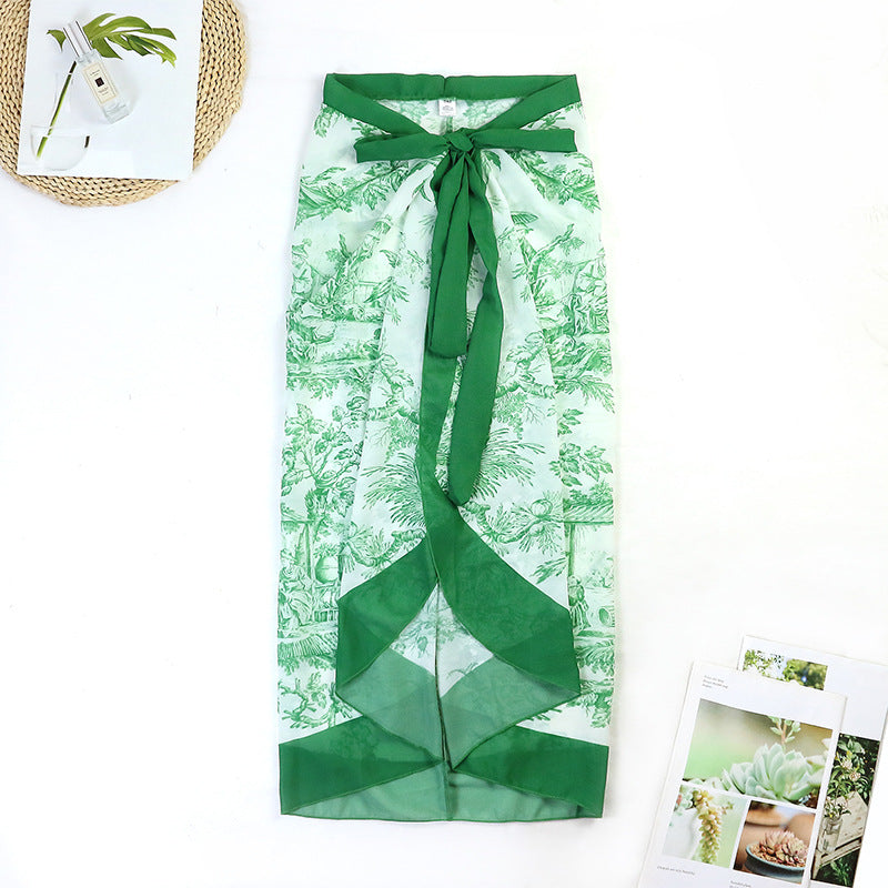 Vintage Print Slim Fit Swimwear with Cover Dress