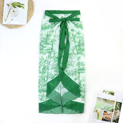 Vintage Print Slim Fit Swimwear with Cover Dress