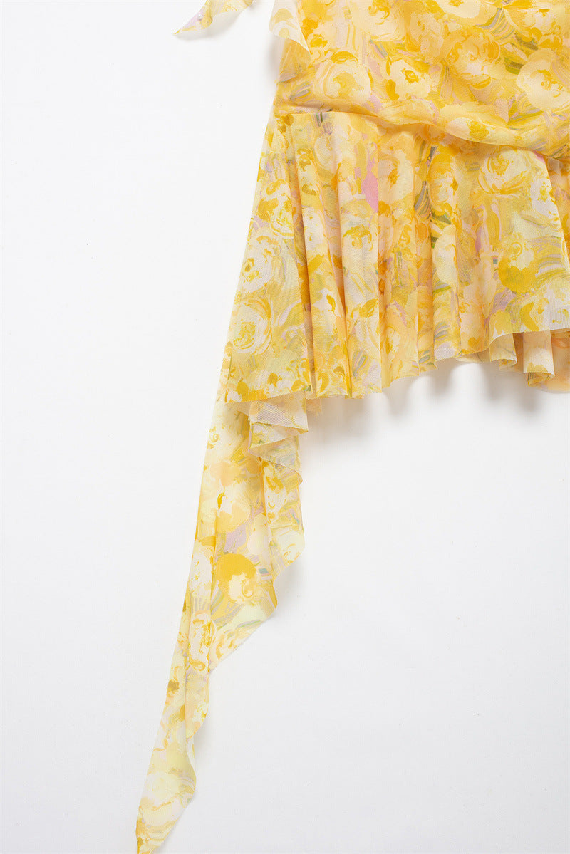 Sweet Pleated Printed Bodycon Mini Dress