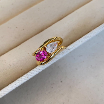 Wavy Double Color Diamond Open Rings