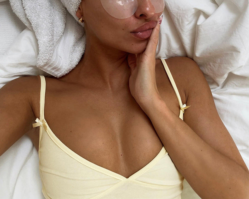 Solid Color Bow Soft Loungewear Set