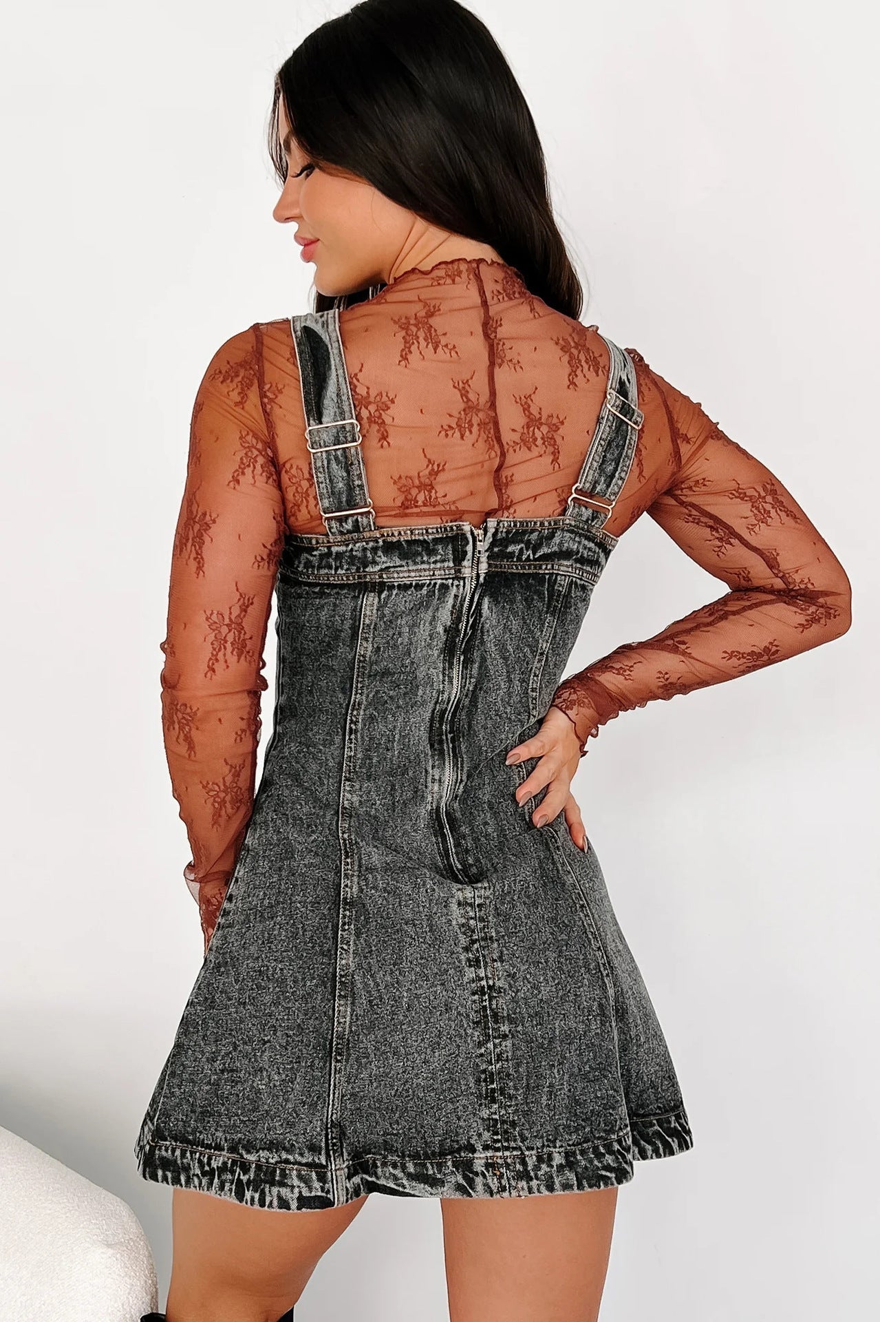 Washed Denim Spaghetti Mini Dress