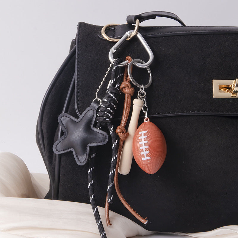Simple Leather Star Baseball Keychain Bag Charm