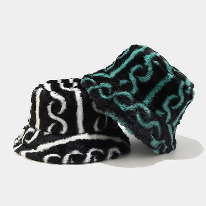 Striped Warm Plush Casual Bucket Hats