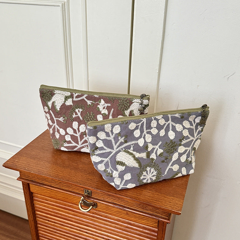 Elegant Floral Embroidered Storage Pouch
