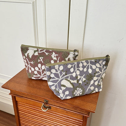 Elegant Floral Embroidered Storage Pouch