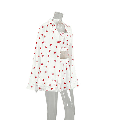 Love Print Flounce Sexy Sleepwear Sets
