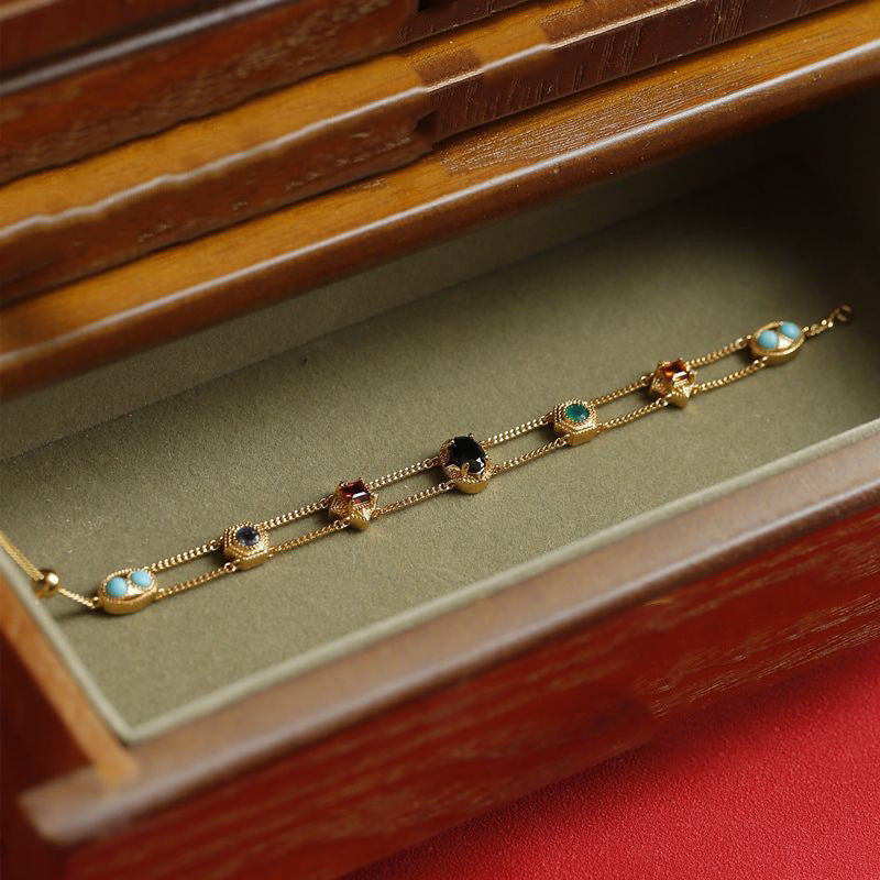 Colorful Zircon Double-Layer Chain Bracelet
