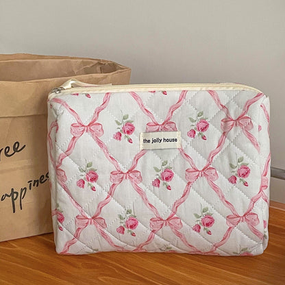 Bow Print Soft Portable Sweet Make Up Bag