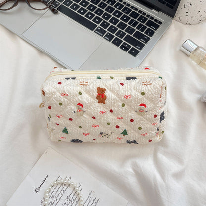 Cute Cartoon Print Flower Print Make Up Bag