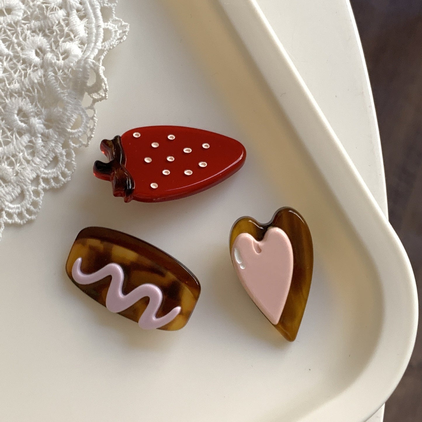 Cute Chocolate Strawberry Heart Hair Clip