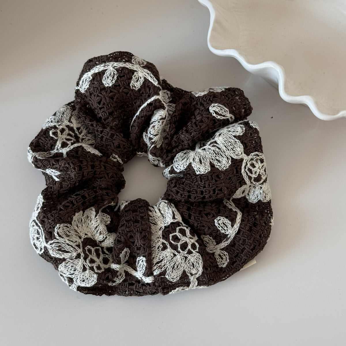 Vintage Flower Jacquard Knit Hair Tie