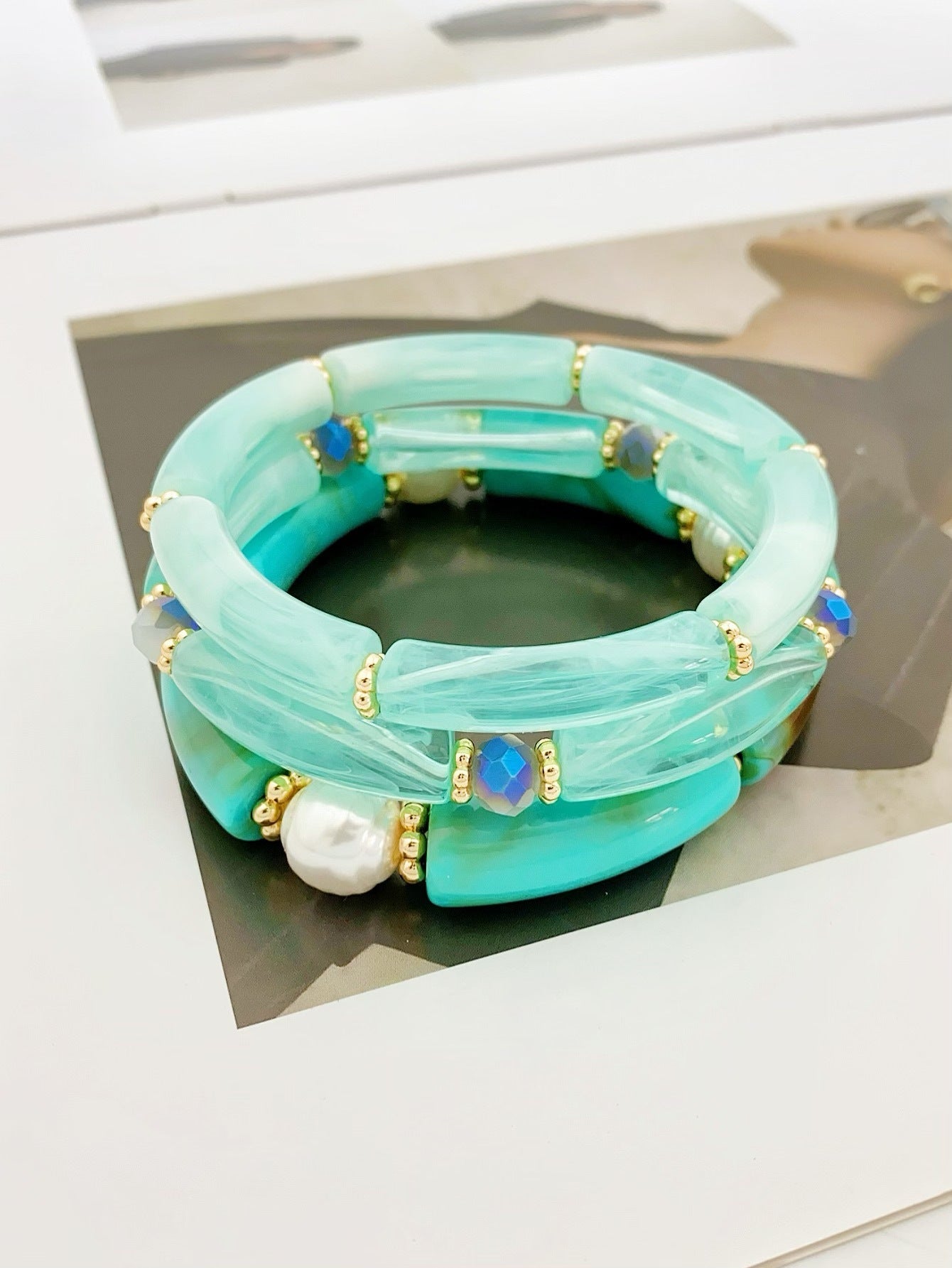 3 Pcs Minimalist Layered Acrylic Bead Bracelets