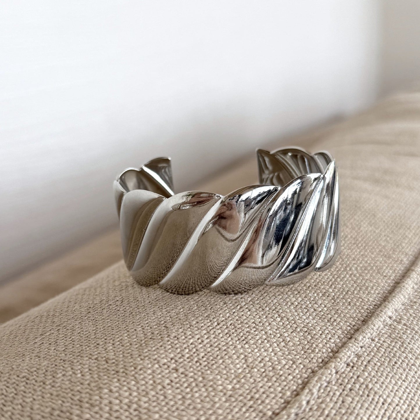 Minimalist Wide Twisted Open Cuff Bracelet
