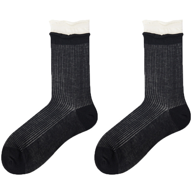Color Block Ribbed Thin Cotton Socks