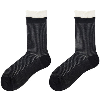 Color Block Ribbed Thin Cotton Socks