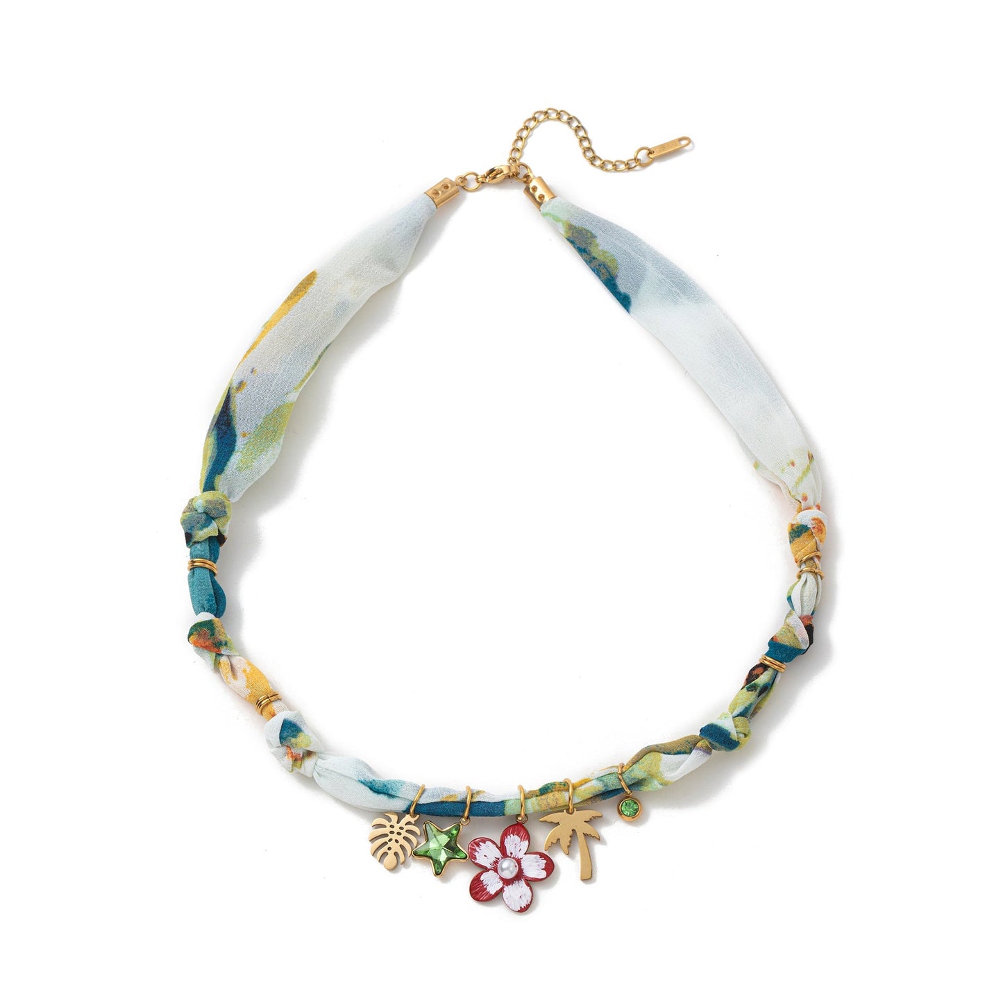 Colorful Flower Shell Pendant Scarf Necklace