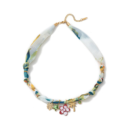 Colorful Flower Shell Pendant Scarf Necklace